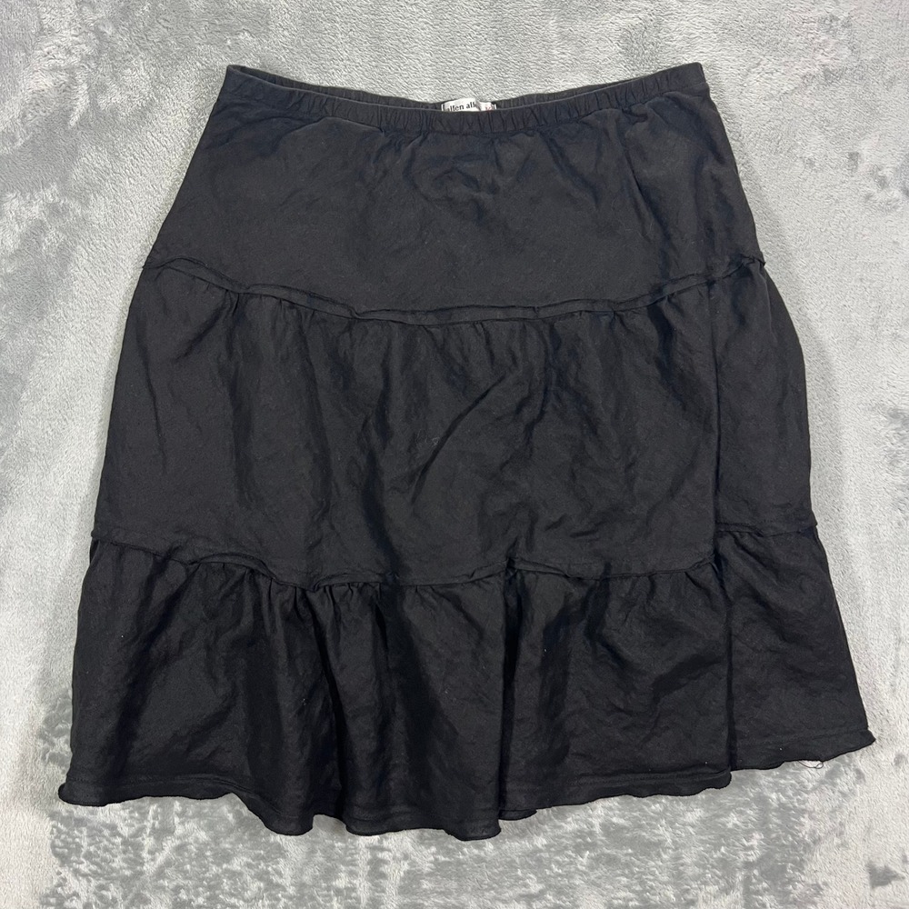ALLEN ALLEN Tiered Skirt Womens Medium‎ Black 100% Linen LL10917B-N